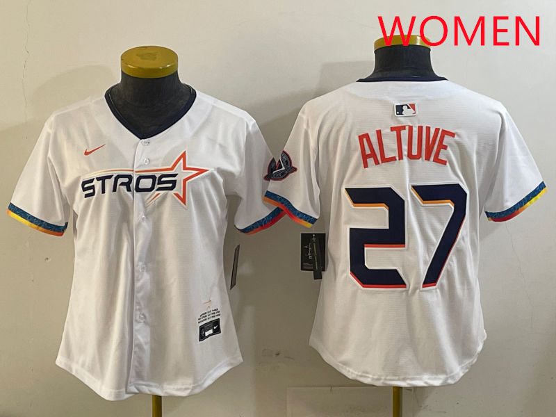 Women Houston Astros 27 Altuve White Fourth generation Joint Name 2025 Nike MLB Jersey style 1